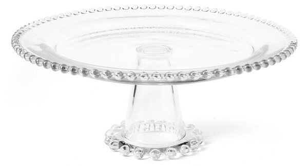 Alzata con piede Collier in vetro trasparente con ala perlinata cm 30,5