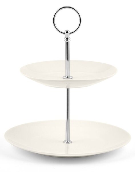 Alzata 2 piani in new bone china manico cromato colore avorio cm 20 - 15