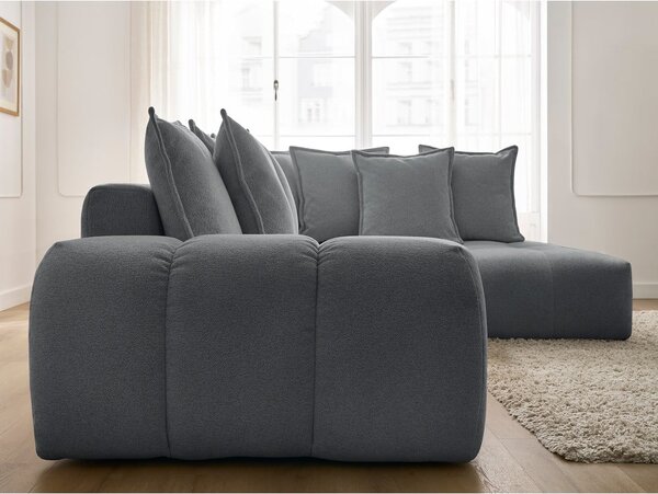 Divano angolare grigio scuro allungabile e con contenitore (penisola a destra/a L) con rivestimento in ciniglia Everest – Bobochic Paris