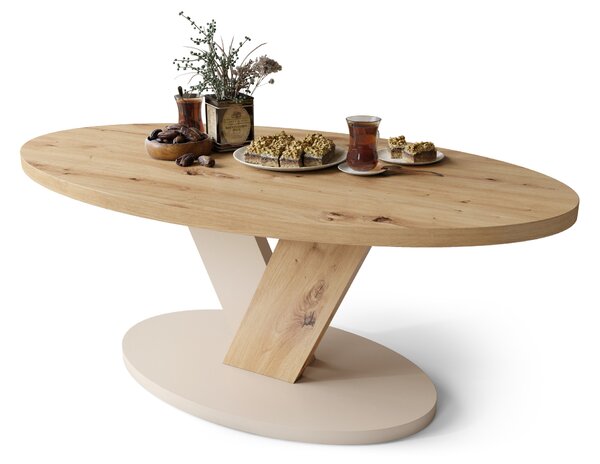 LOVA Rovere Artisan/Beige (Champagne) – TAVOLINO OVALE 110x60 cm TAVOLINO DA CAFFÈ MODERNO