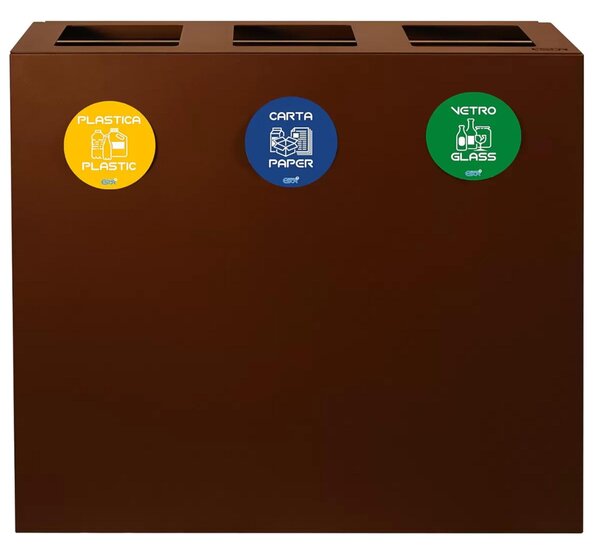 Pattumiera, Mobiletto per raccolta differenziata in acciaio 3 scomparti da 180L Dimensioni 30x90xh 80 cm 3 scomparti da 240 litri totali, 4 etichette colore Corten