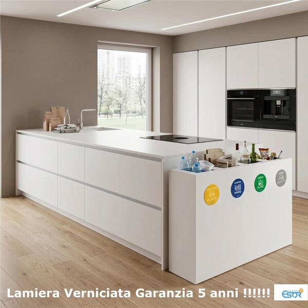 Pattumiera, Mobiletto per raccolta differenziata in acciaio | 4 scomparti da 240Lt Dimensioni 30x120xh 80 cm 4 scomparti da 240 litri totali 4 Etichette colore Bianca