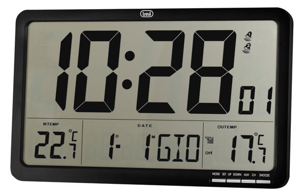 Trevi OM3560RC Black Orologio Parete Tavolo Digitale Radiocontrollato Temperatura Sensore Esterno