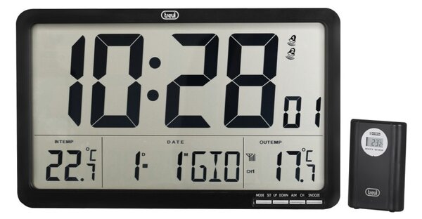 Trevi OM3560RC Black Orologio Parete Tavolo Digitale Radiocontrollato Temperatura Sensore Esterno