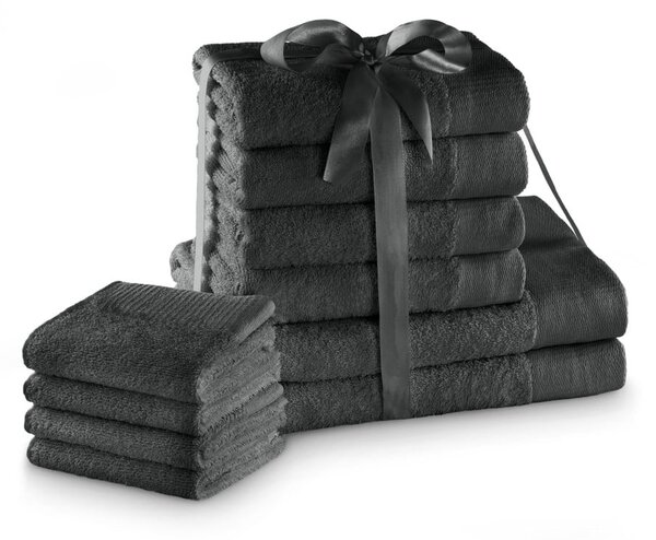 Set di asciugamani per viso e corpo tipo terry grigio scuro in cotone 10 pz Amari – Restilo