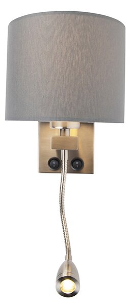 Lampada da parete intelligente in acciaio con paralume grigio incl. Wifi A60 - Brescia