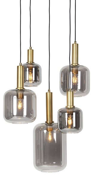 Lampada a sospensione intelligente nera con oro e vetro fumé incl. 5 WiFi A60 - Zuzanna