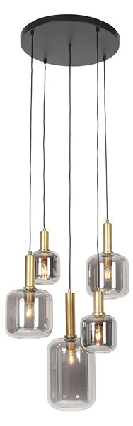 Lampada a sospensione intelligente nera con oro e vetro fumé incl. 5 WiFi A60 - Zuzanna