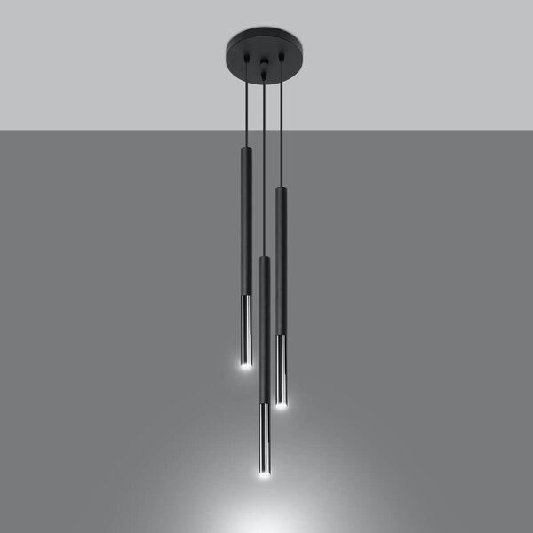 Lampada a Sospensione in Acciaio MOZAICA 3P Nero 3xG9