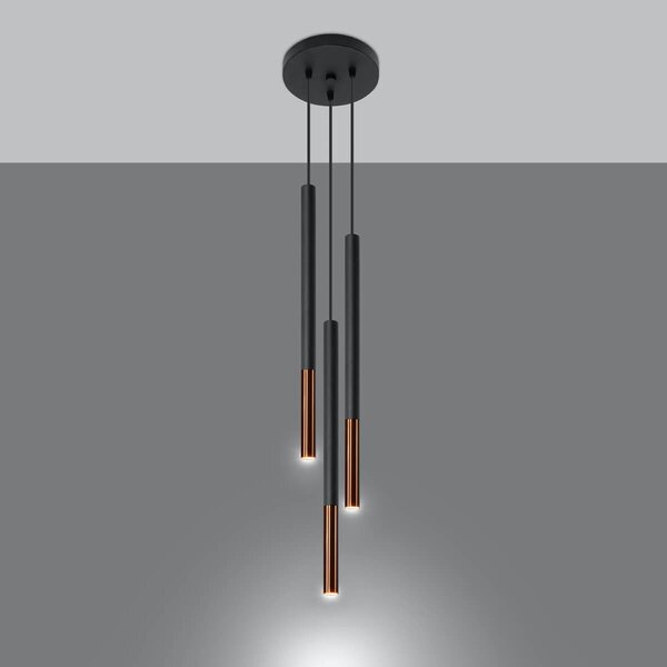 Lampada a Sospensione in Acciaio MOZAICA 3P Nero 3xG9