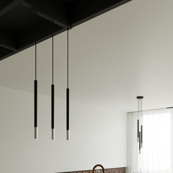 Lampada a Sospensione in Acciaio MOZAICA 3L Nero 3xG9