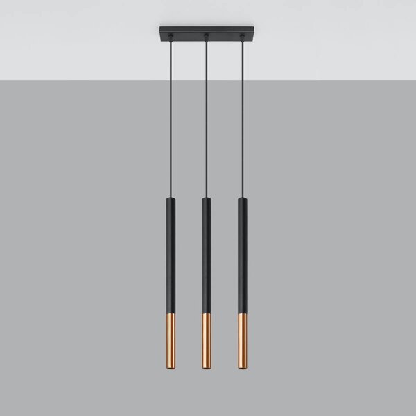 Lampada a Sospensione in Acciaio MOZAICA 3L Nero 3xG9