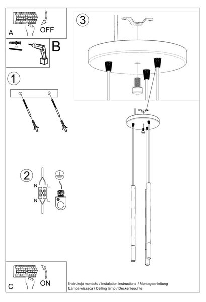 Lampada a Sospensione in Acciaio MOZAICA 3P Nero 3xG9