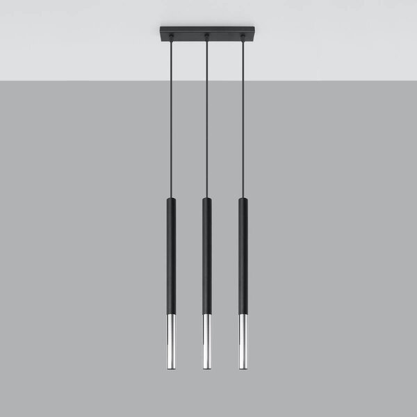 Lampada a Sospensione in Acciaio MOZAICA 3L Nero 3xG9