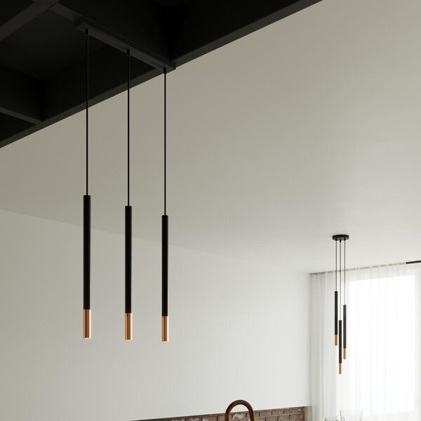Lampada a Sospensione in Acciaio MOZAICA 3L Nero 3xG9