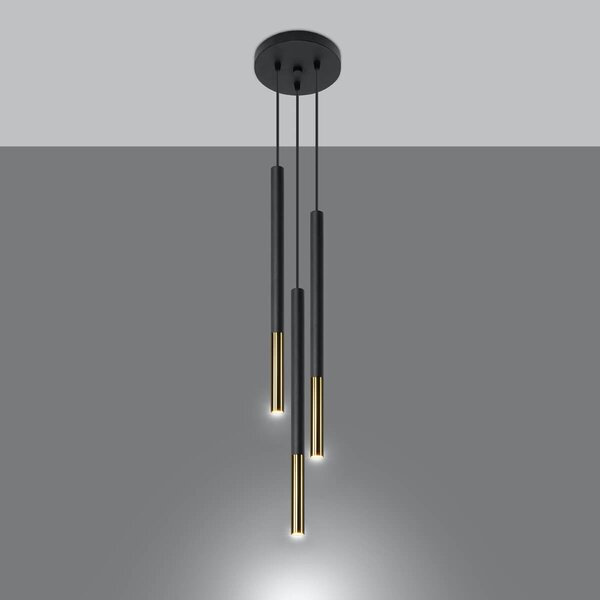 Lampada a Sospensione in Acciaio MOZAICA 3P Nero 3xG9