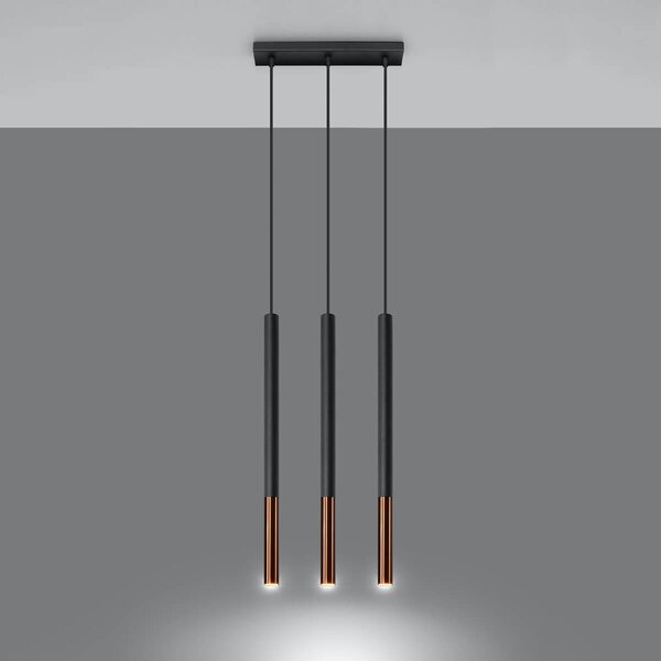 Lampada a Sospensione in Acciaio MOZAICA 3L Nero 3xG9