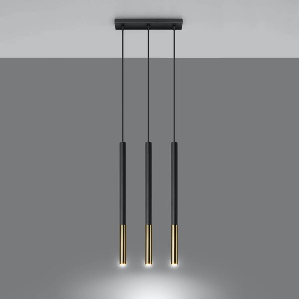 Lampada a Sospensione in Acciaio MOZAICA 3L Nero 3xG9