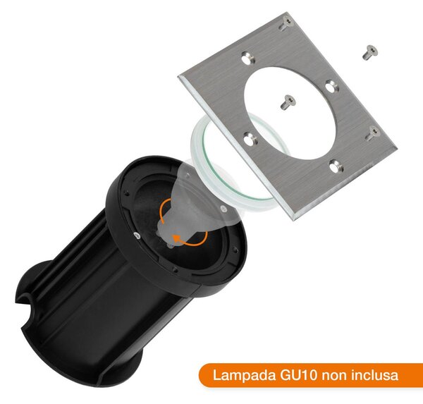 Faretto Carrabile Quadrato GU10 IP67 con Doppio Pressacavo