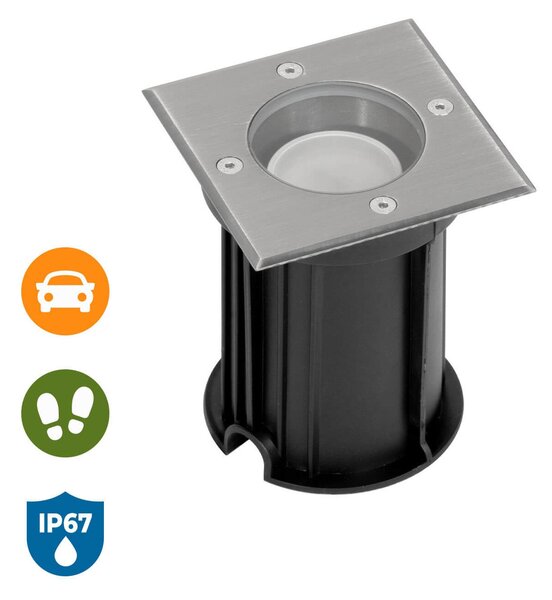 Faretto Carrabile Quadrato GU10 IP67 con Doppio Pressacavo
