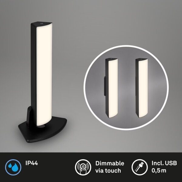 Briloner 7474-015 - Lampada da tavolo LED ricaricabile 7W 5V 3000K nera