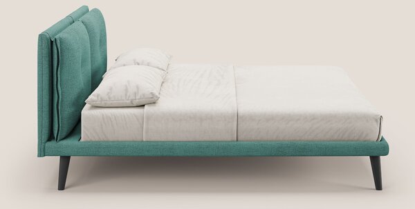 Ibuki letto con cuscini trapuntati regolabili e piedi in mogano in tes