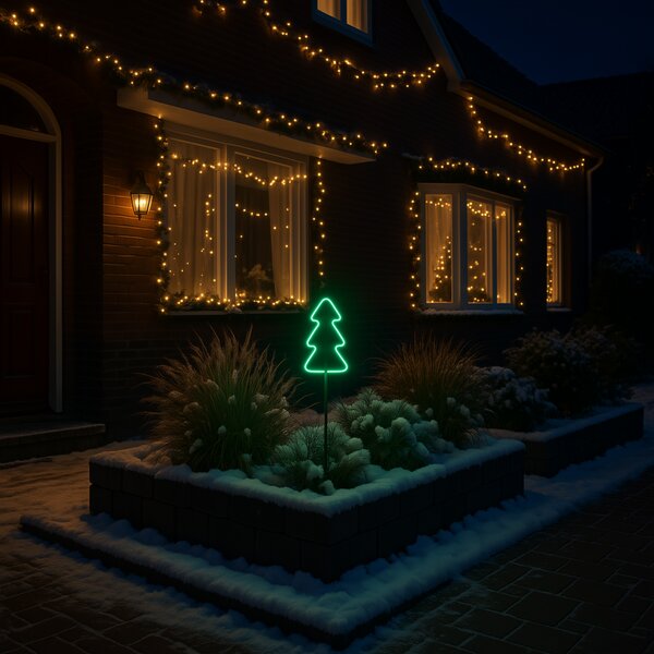Faretto da terra natalizio al neon albero verde con LED e timer IP44 - Fura