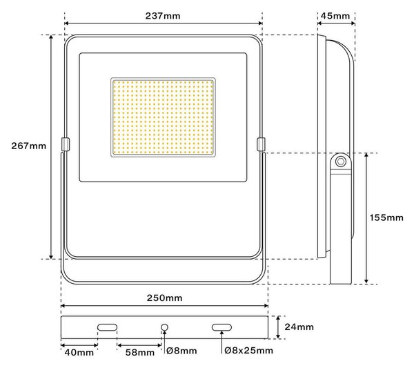 Proiettore LED 100W IP65 145lm/W con Osram chip LED Colore Bianco Caldo 3.000K
