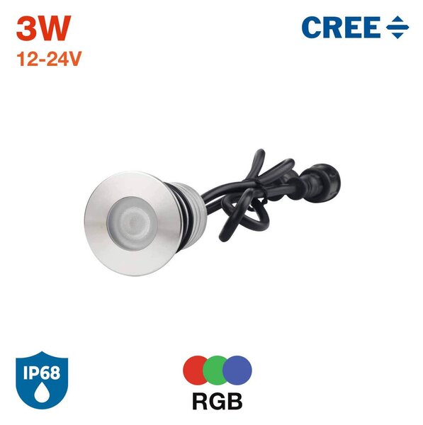 Faretto LED 3W RGB DMX512 per Piscine e Fontane IP68 - Professional Colore RGB