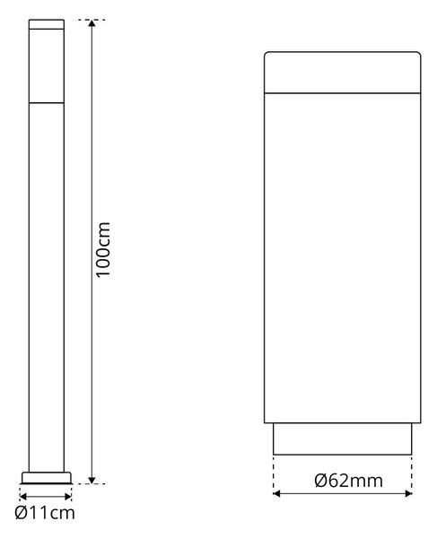 Paletto da Giardino 100cm acciaio INOX GRIGIO IK06 IP54 base E27