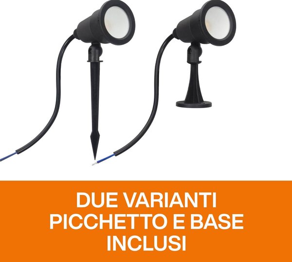 Faretto LED con Picchetto 5W Orientabile Colore Bianco Caldo 3.000K