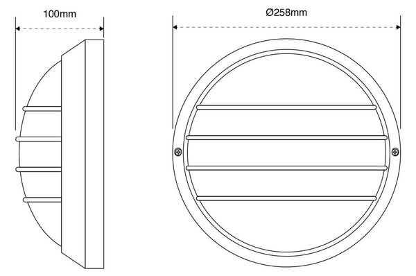 Plafoniera E27 IP54 Bianca Ø258mm con Griglia protettiva