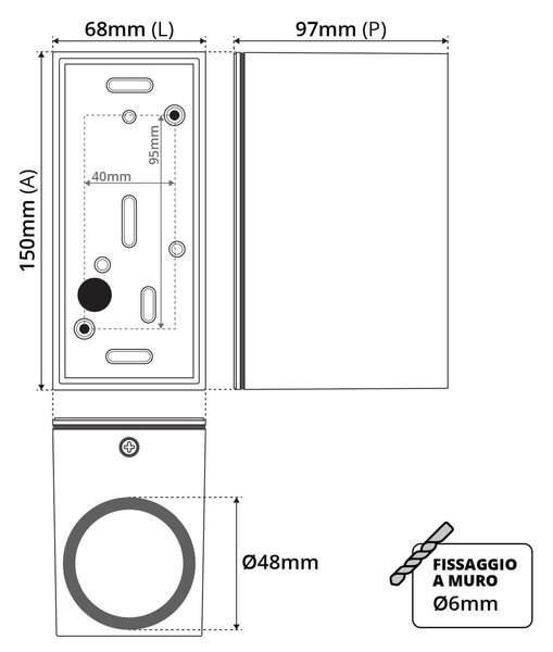 Applique Rettangolare Bidirezionale IP65 - GU10 Nero