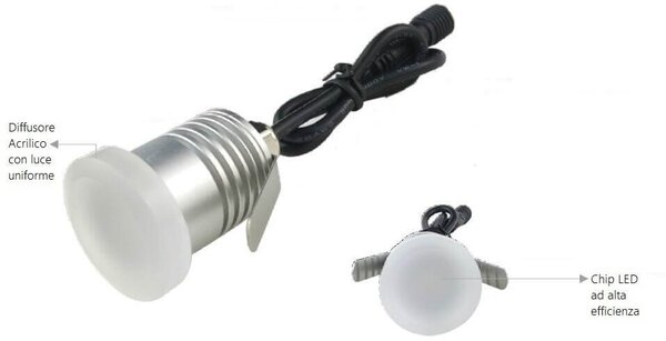 Faretto LED 1W IP65 Tondo Luce Diffusa - Professional Colore Bianco Naturale 4.000K
