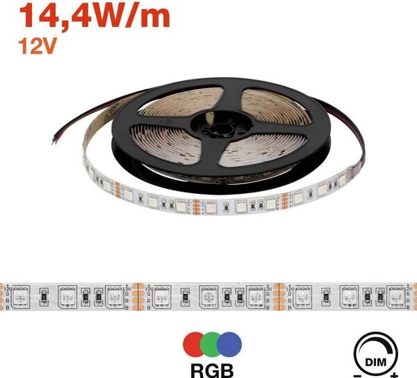Striscia LED 5050/60 12V IP20 144W/m 5m - RGB Colore RGB