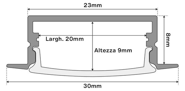 Profilo Incasso per Doppia Striscia LED 1m e 2m - NERO Variante Lunghezza Profilo 1 metro
