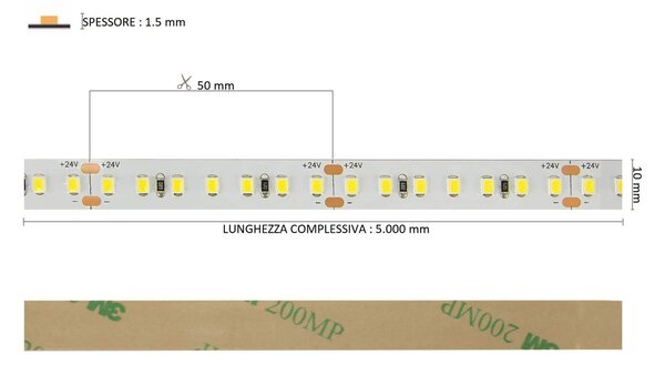 Striscia LED Professional 2835/140 - IP20 - 15W/m - 5m - 24V Colore Bianco Freddo 5.700K