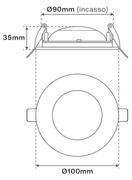 Faro LED da incasso Rotondo Luce INDIRETTA 8W Foro Ø92mm Colore Bianco Caldo 3.000K
