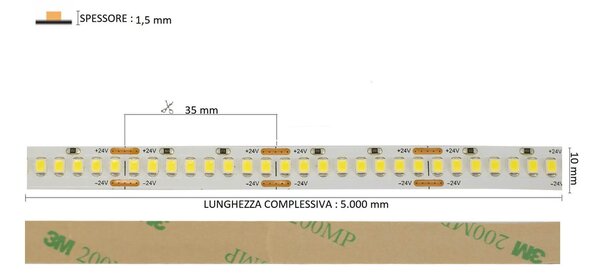 Striscia LED Professional 2835/224 - IP20 - 25W/m - 2.900lm/m- 5m - 24V Colore Bianco Freddo 5.700K