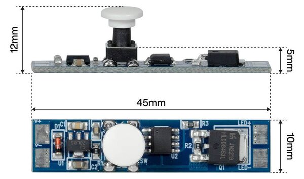 Interruttore Dimmer con micro tasto e memoria 12/24Vdc per Profili e Strisce LED