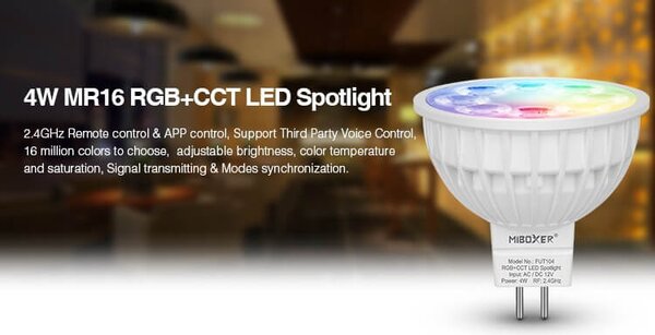 Faretto LED MR16 4W RGB+CCT Dimmerabile 12V dc Colore RGB+CCT