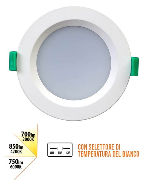 Faro da incasso LED 10W 3in1 IP44 Dimmerabile Foro ø89mm - 109mm Colore Bianco Variabile CCT