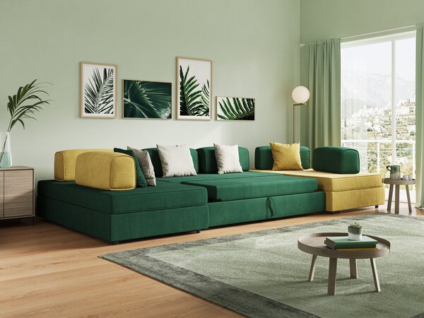 Liberty divano panoramico con pouf estraibile e schienali movibili in