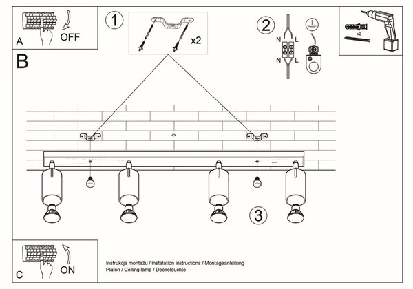 Plafoniera da Soffitto in Acciaio 4xGU10 RING 4L Orientabile Nera