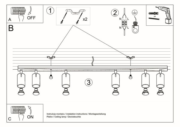 Plafoniera da soffitto in Acciaio 6xGU10 RING 6L Nera da interno