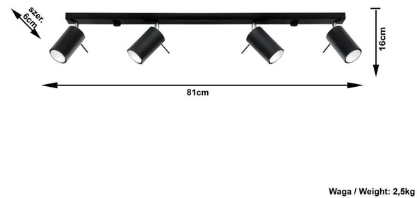 Plafoniera da Soffitto in Acciaio 4xGU10 RING 4L Orientabile Nera
