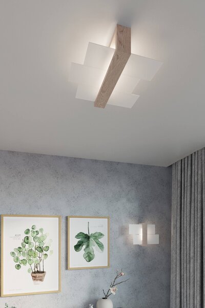 Applique da Soffitto Legno naturale e Vetro FENIKS 1 E27 da Interno