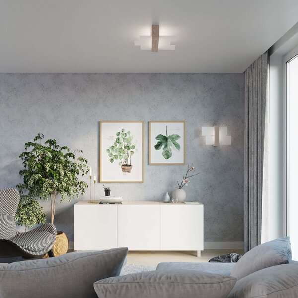 Applique da Soffitto Legno naturale e Vetro FENIKS 1 E27 da Interno