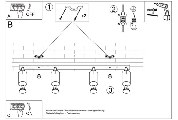 Plafoniera da soffitto in Acciaio 4xGU10 RING 4L Bianca Orientabile