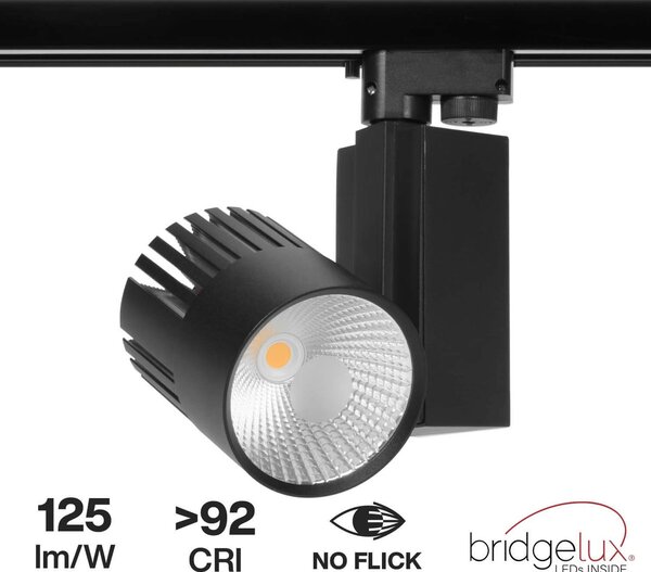 Faretto LED 40W per Binario Monofase CRI92 125lm/W 100° - Nero Colore Bianco Caldo 2.700K